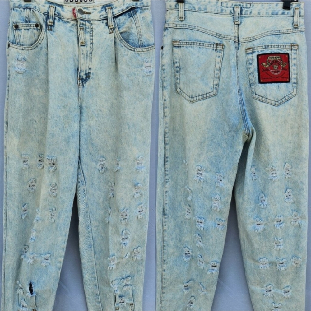 🖖 Jou Jou 🖖 High Rise Acid Wash Heavily Distressed Jeans 80s Grunge